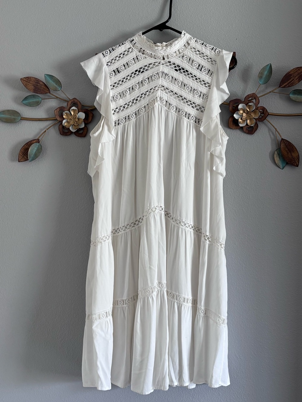 Ba&sh Women’s White Lace Yoke Ruffle Swing Dress